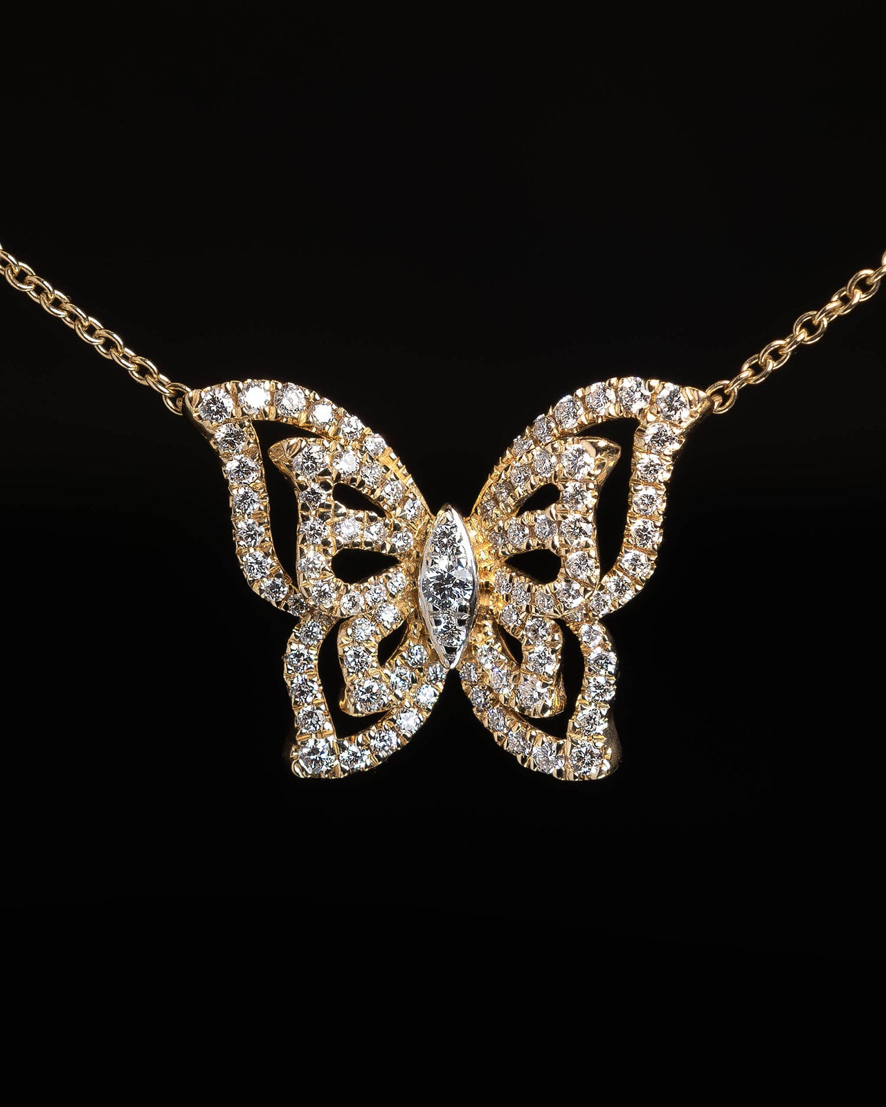 Diamond Butterfly Pendant in Yellow Gold