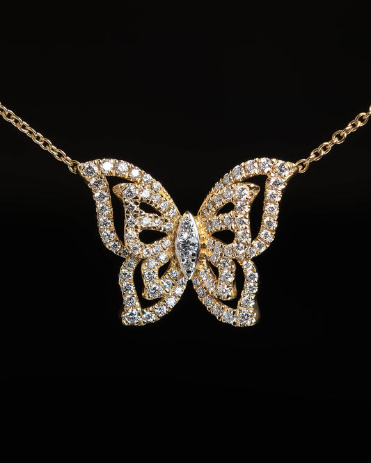 Diamond Butterfly Pendant in Yellow Gold