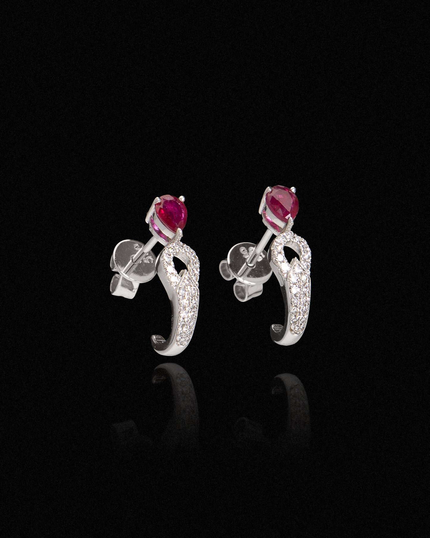 Pear Ruby & Pave Diamond Earrings in White Gold