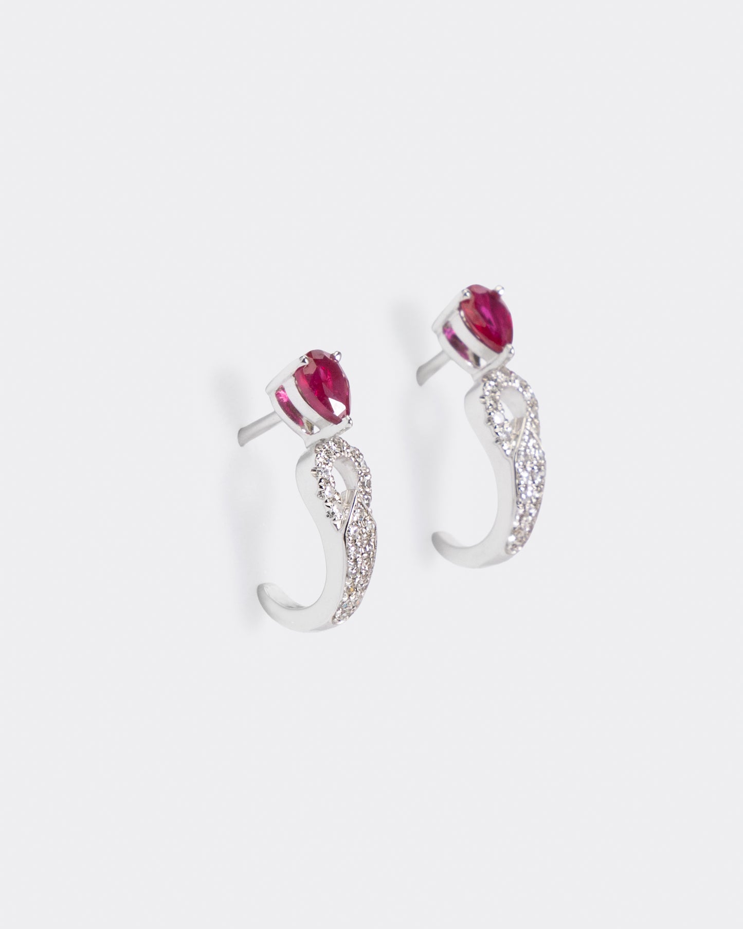 Pear Ruby & Pave Diamond Earrings in White Gold