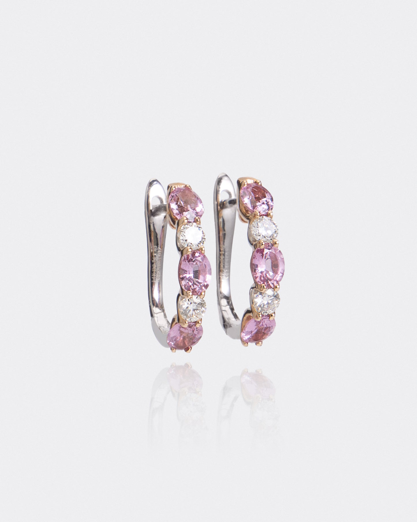 Oval Sapphire & Round Diamond Hoop Earrings in White Gold