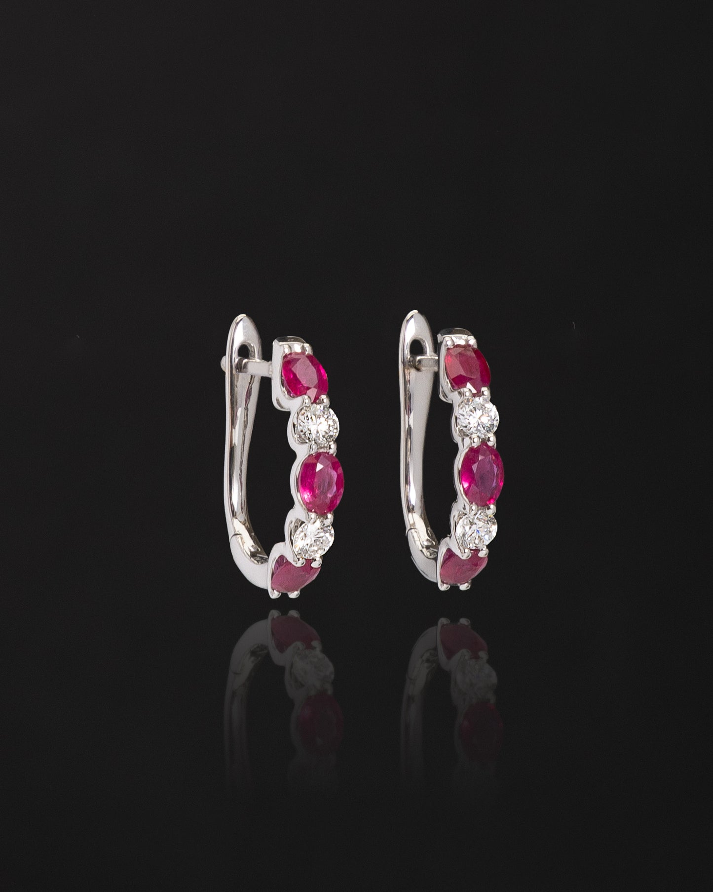 Round Ruby & Diamond Hoop Earrings in White Gold