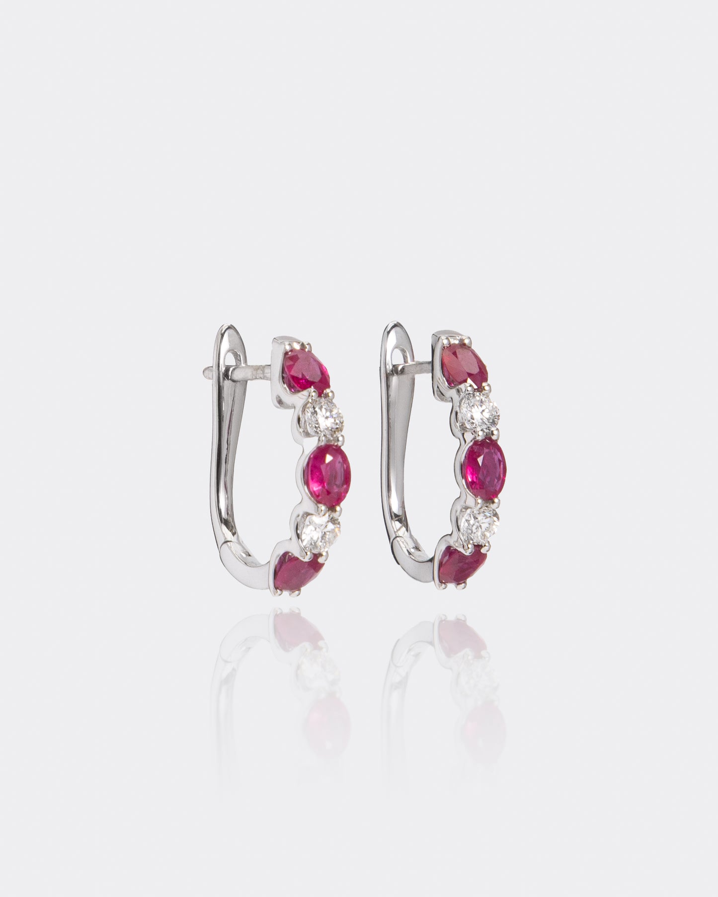 Round Ruby & Diamond Hoop Earrings in White Gold