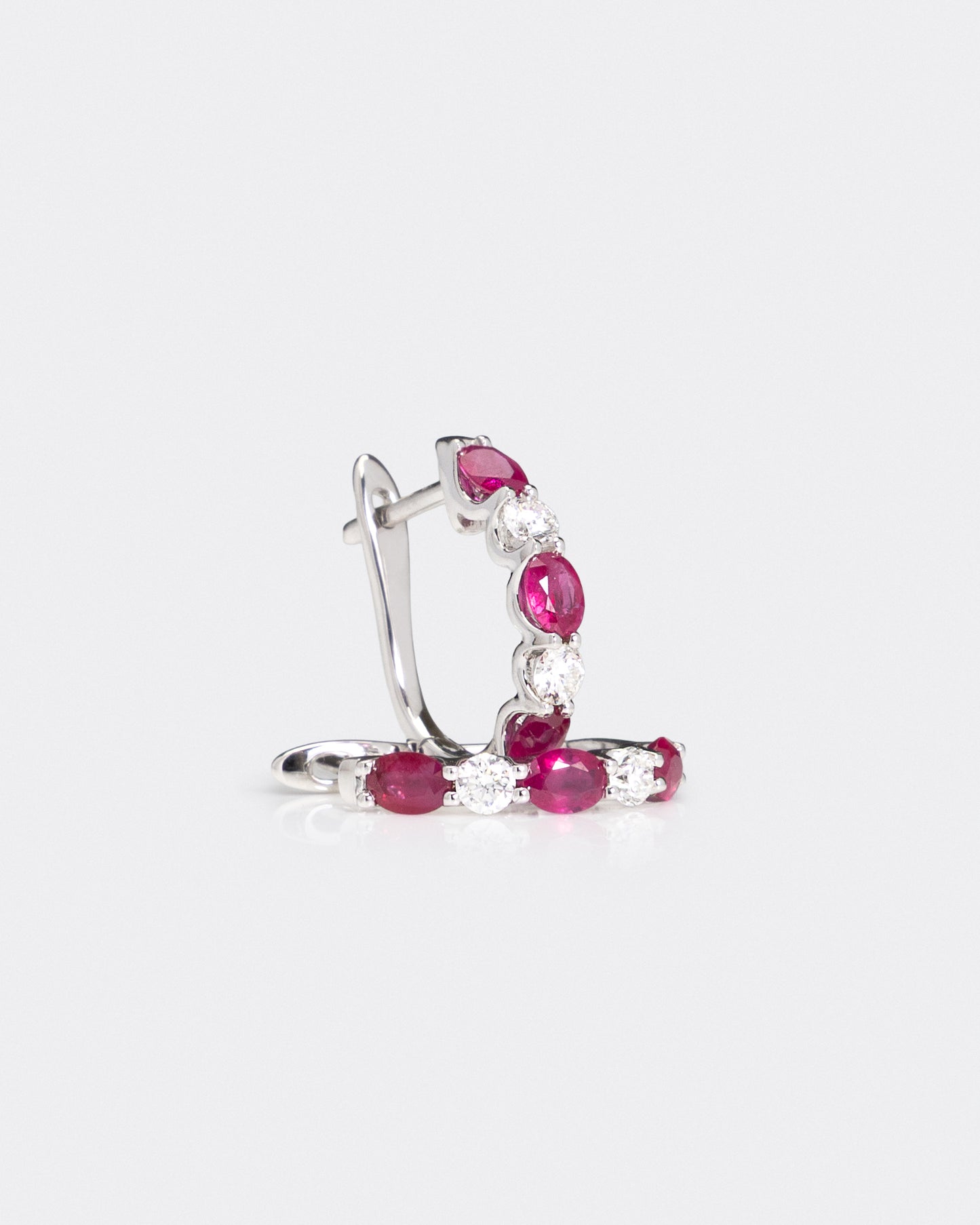 Round Ruby & Diamond Hoop Earrings in White Gold