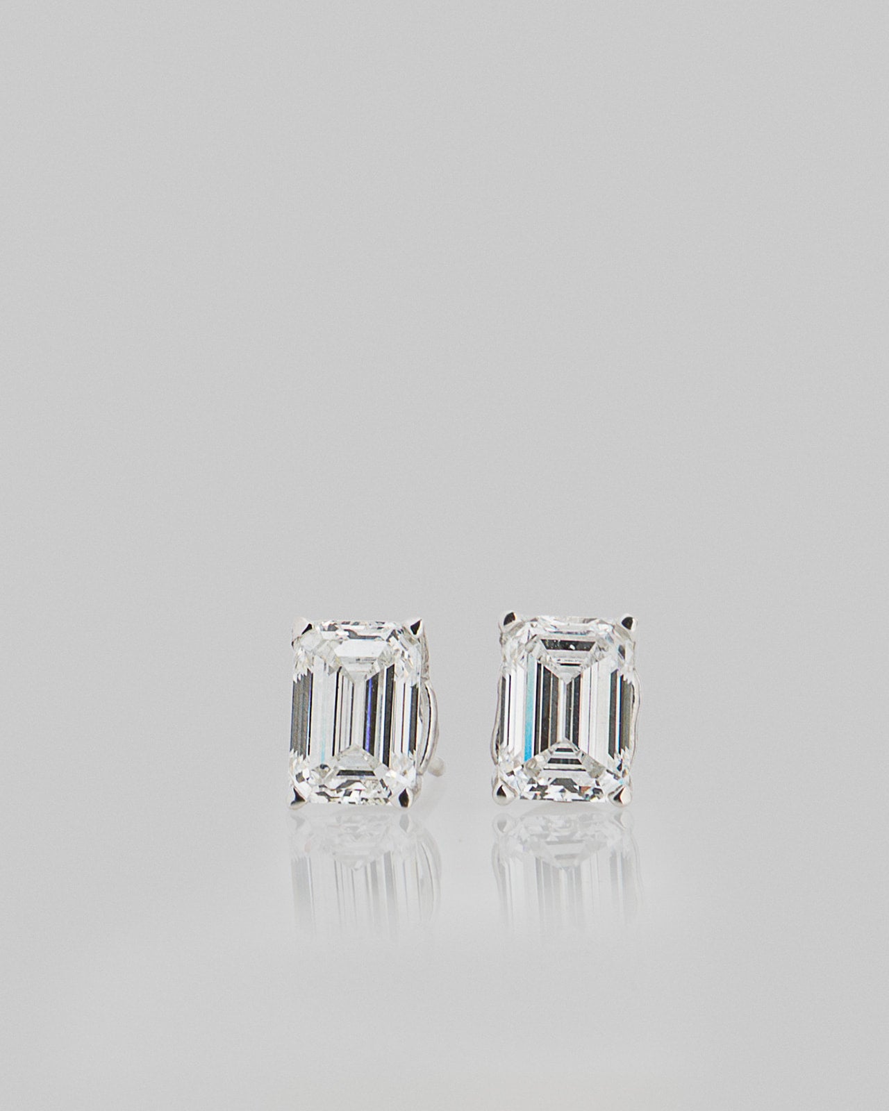 Baguette Lab Diamond Stud Earrings in White Gold