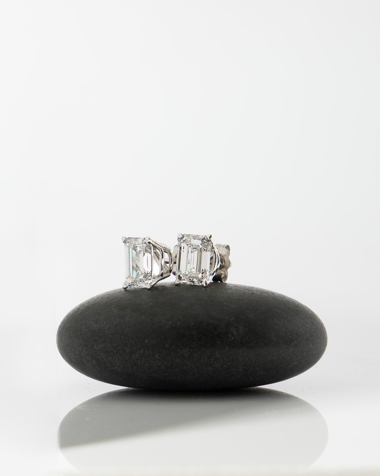 Baguette Lab Diamond Stud Earrings in White Gold