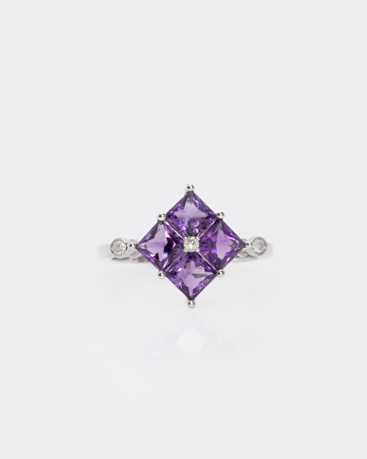 4 Amethyst & Diamond Ring in White Gold