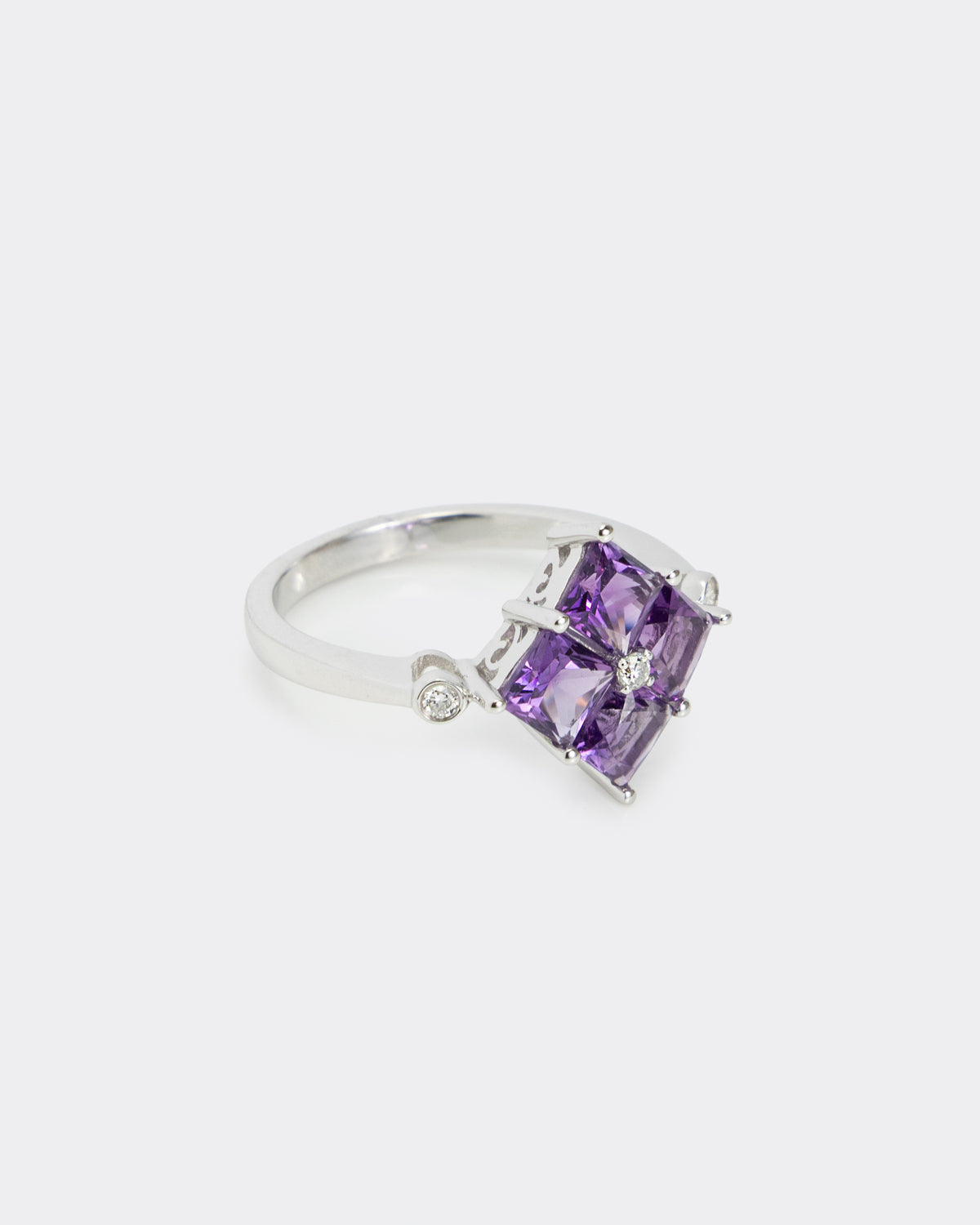 4 Amethyst & Diamond Ring in White Gold