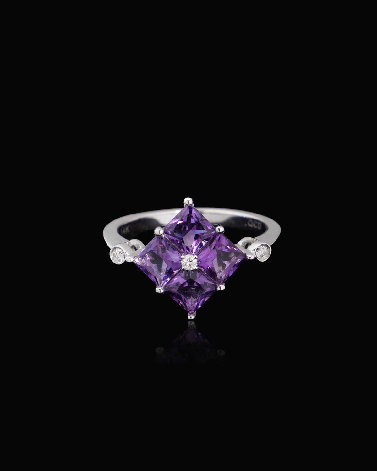 4 Amethyst & Diamond Ring in White Gold