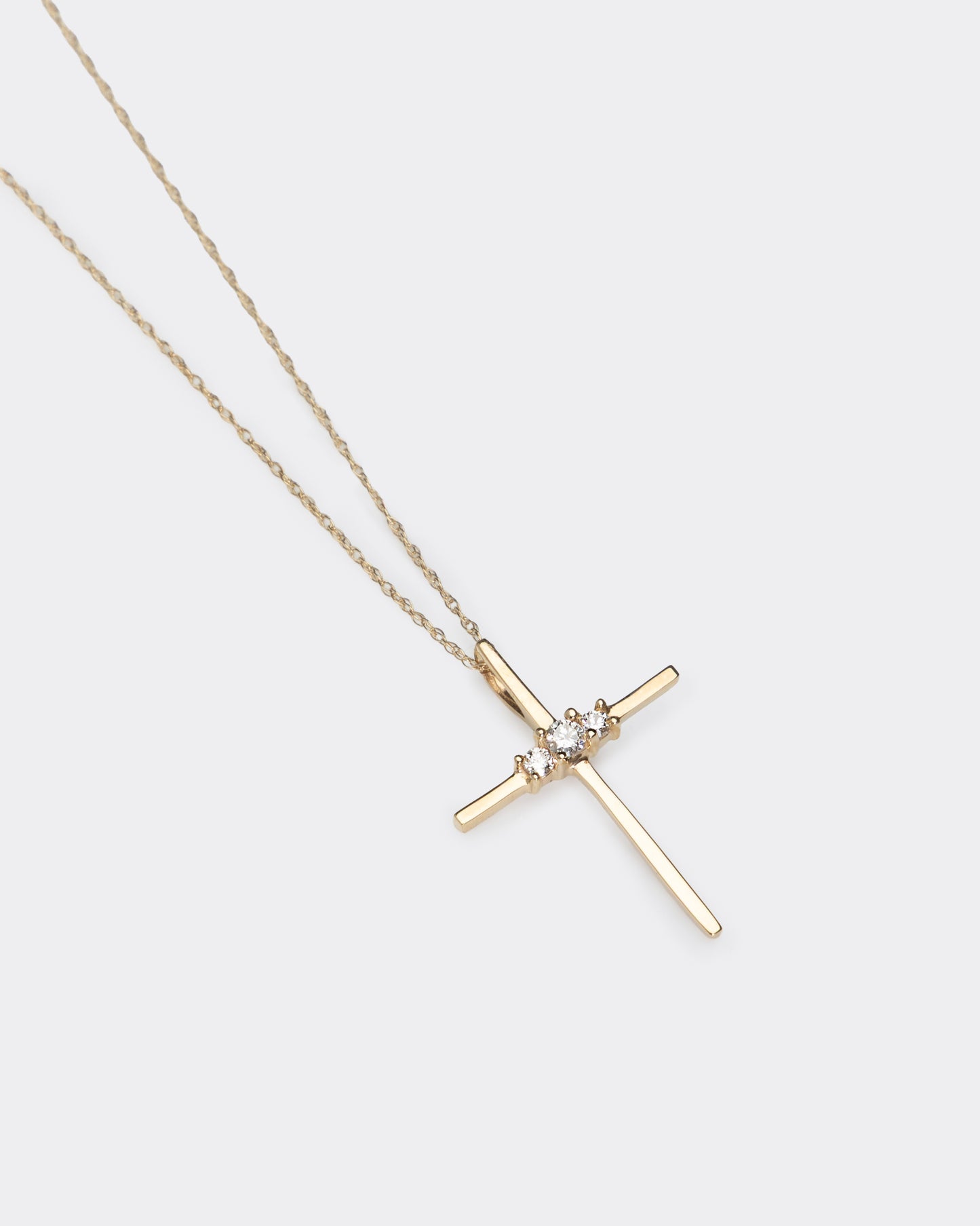 Triple Diamond Cross Pendant with Chain in Yellow Gold