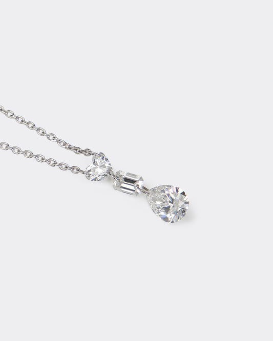Heart, Emerald, & Pear Diamond Necklace in White Gold