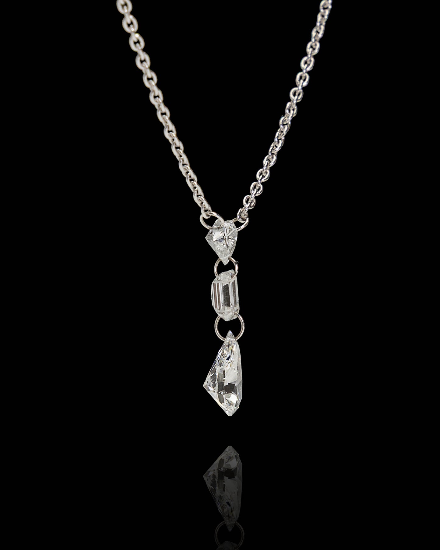 Heart, Emerald, & Pear Diamond Necklace in White Gold