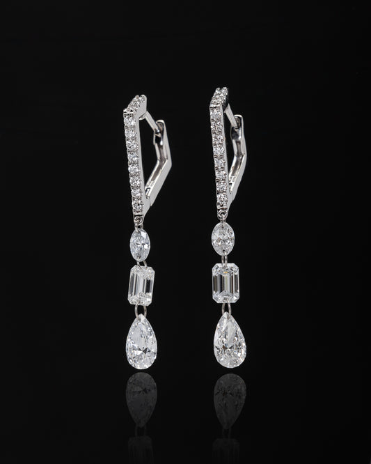 Multi-Diamond Dangle Earrings in White Gold