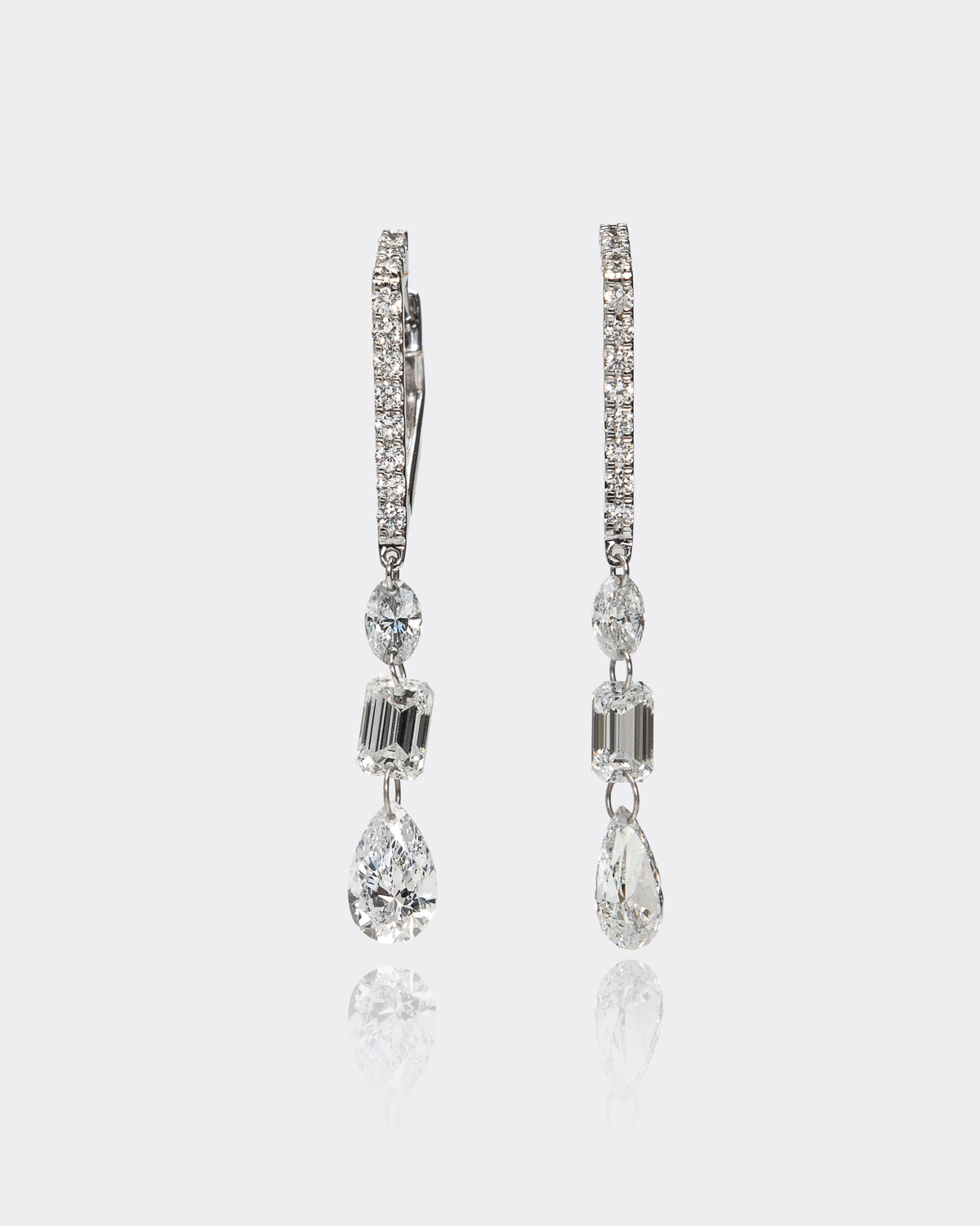 Multi-Diamond Dangle Earrings in White Gold