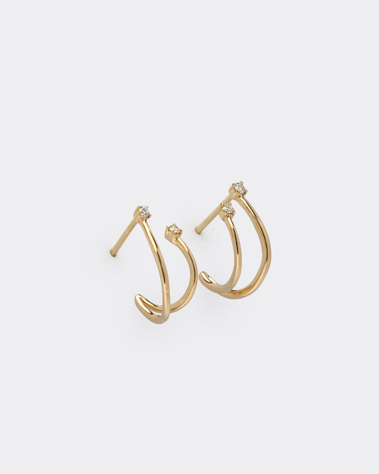 Double Swoop Diamond Earrings in Yellow Gold