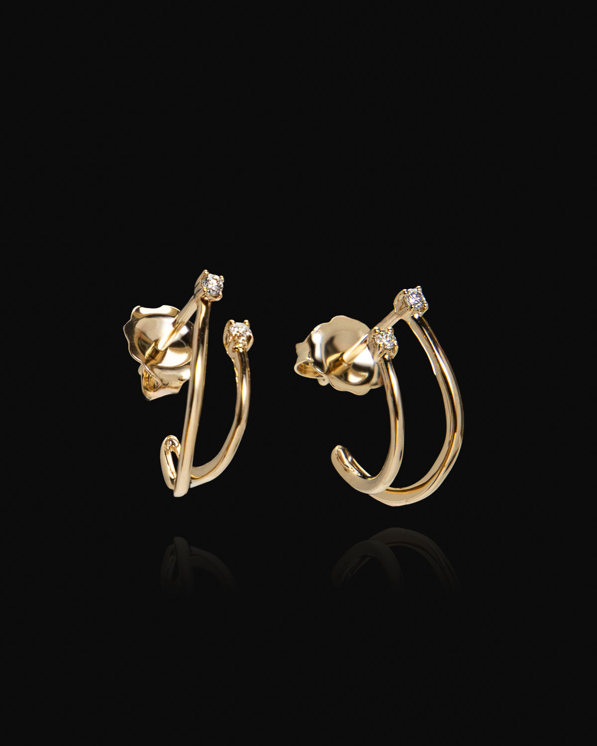 Double Swoop Diamond Earrings in Yellow Gold
