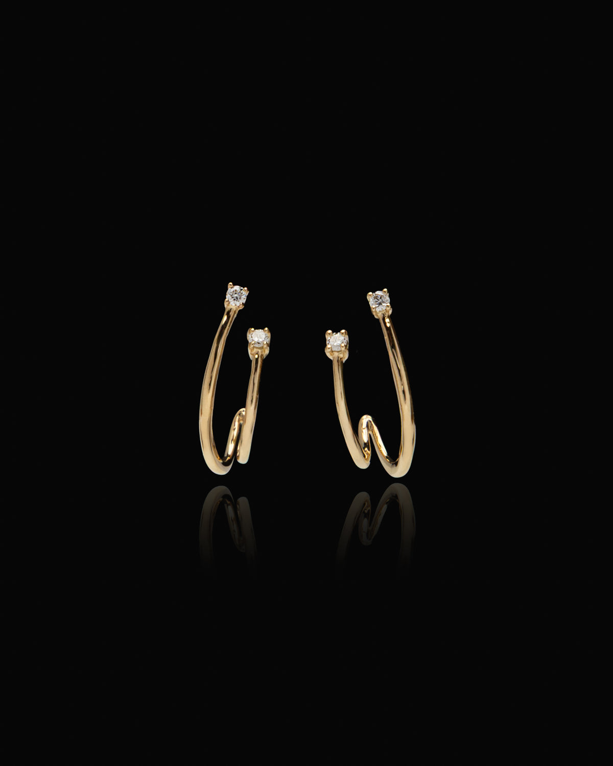 Double Swoop Diamond Earrings in Yellow Gold