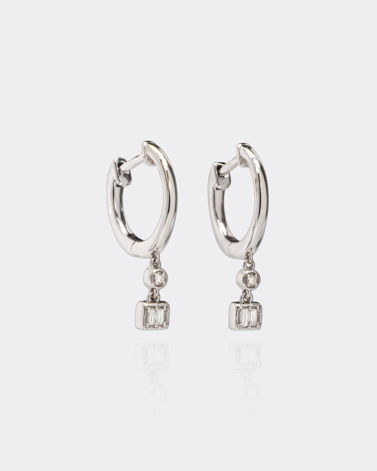Hoop Dangle Diamond Earrings in Sterling Silver