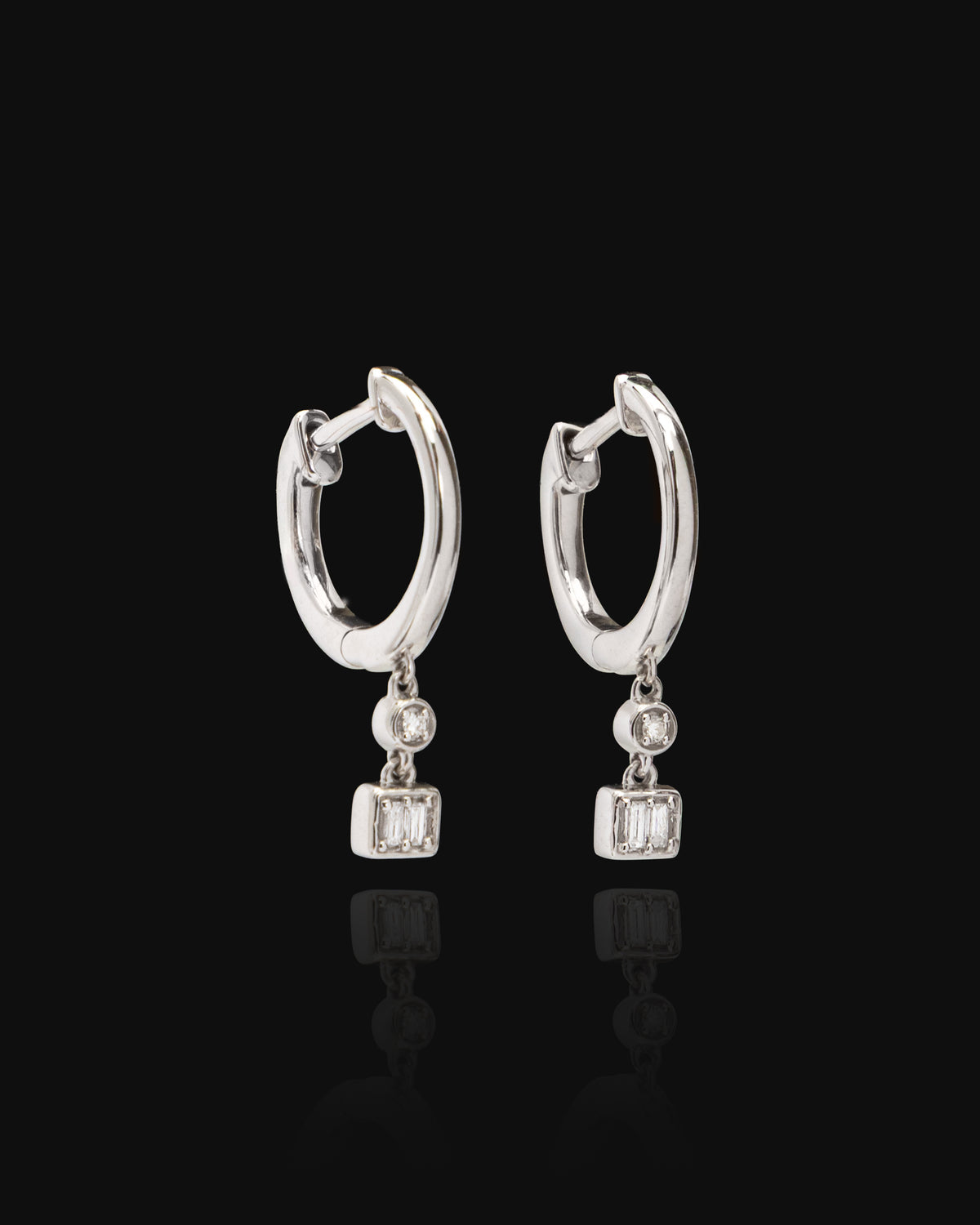 Hoop Dangle Diamond Earrings in Sterling Silver