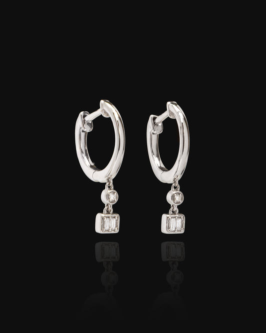 Hoop Dangle Diamond Earrings in Sterling Silver