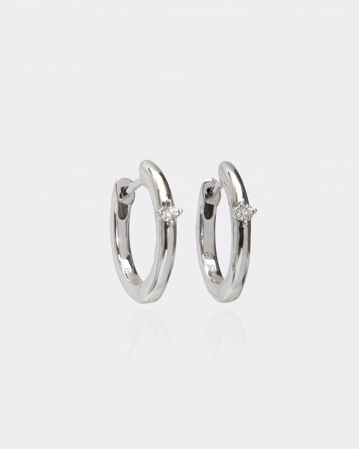Stud Hoop Diamond Earrings in Sterling Silver