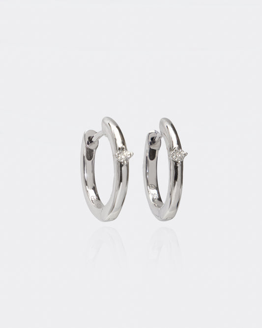 Stud Hoop Diamond Earrings in Sterling Silver