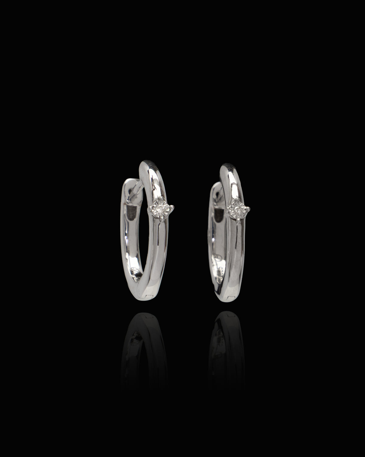 Stud Hoop Diamond Earrings in Sterling Silver