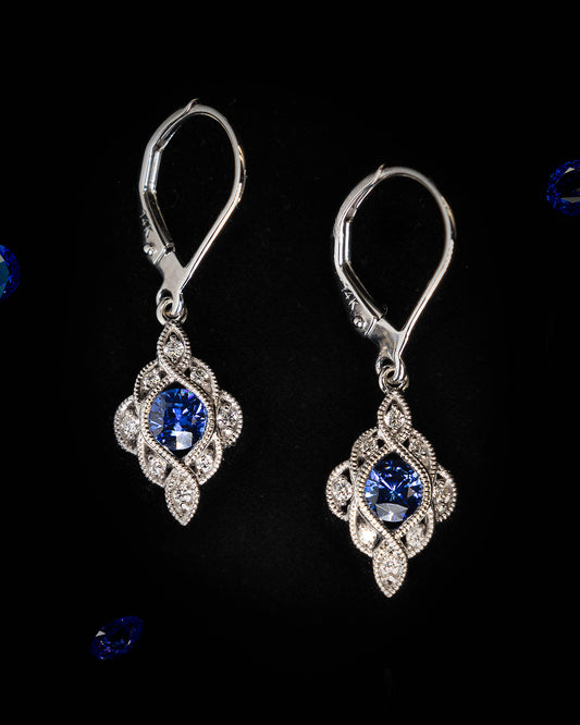 Fancy Sapphire and Diamond Earrings in White Gold