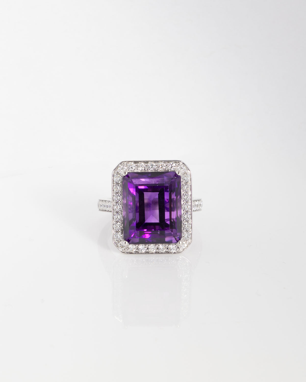 Emerald Cut Amethyst and Diamond Ring in White Gold