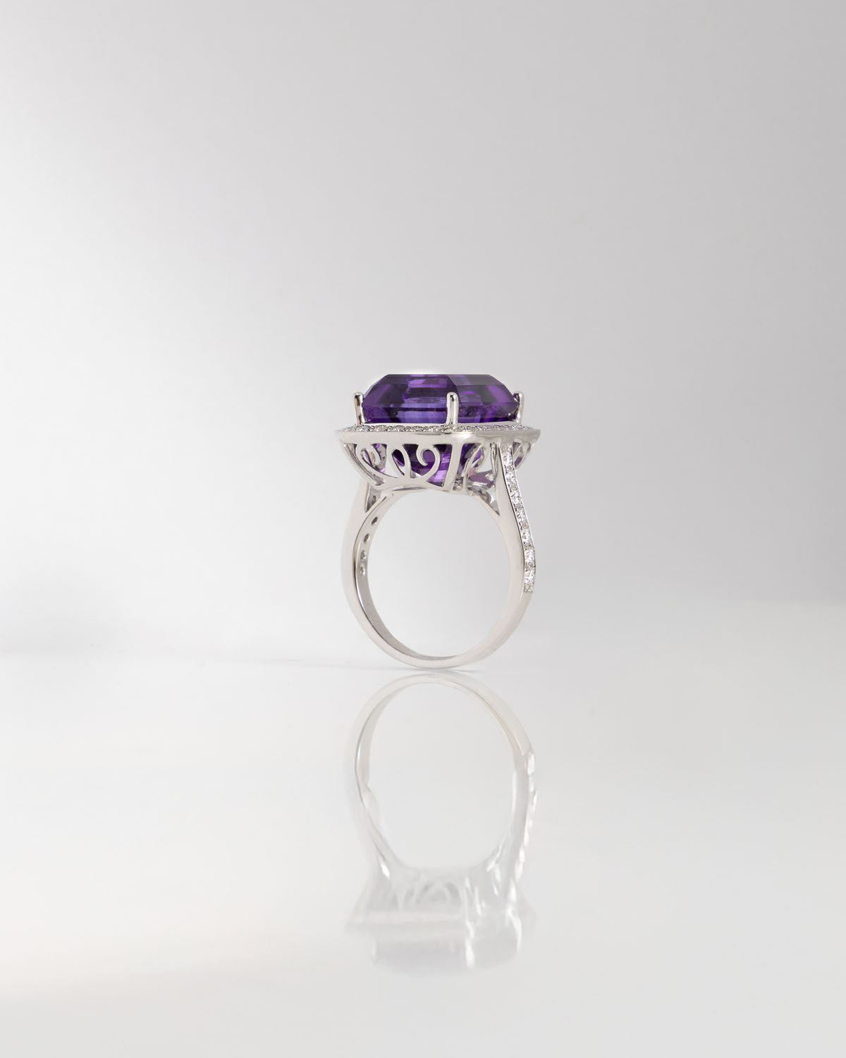 Emerald Cut Amethyst and Diamond Ring in White Gold