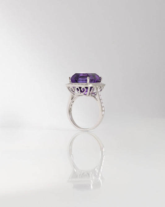 Emerald Cut Amethyst and Diamond Ring in White Gold
