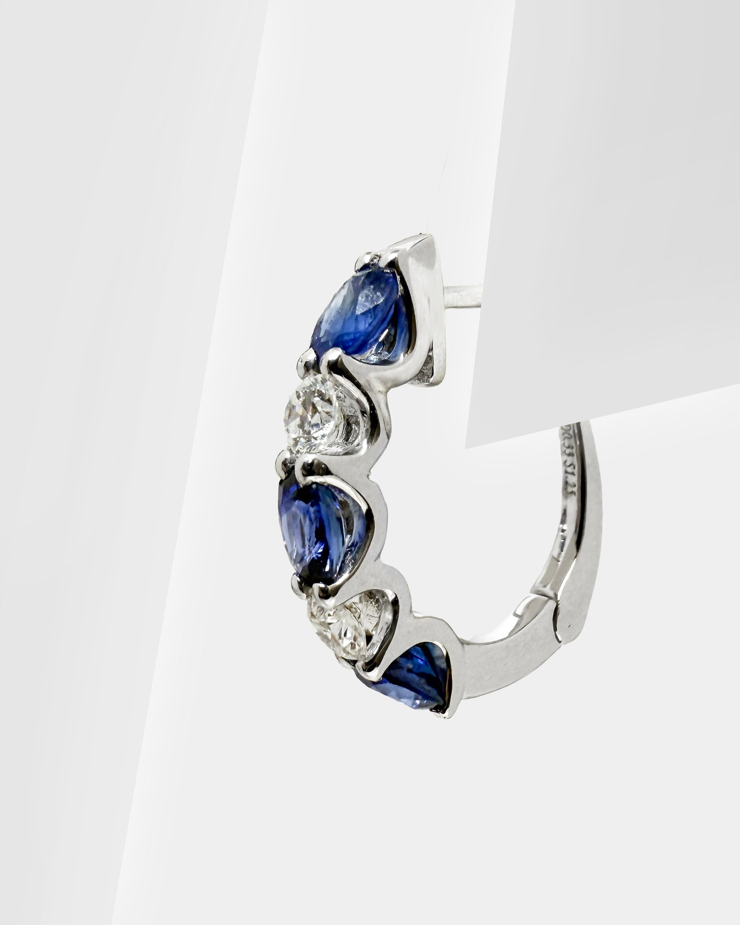 Oval Sapphire & Round Diamonds Hoop Earrings in White Gold