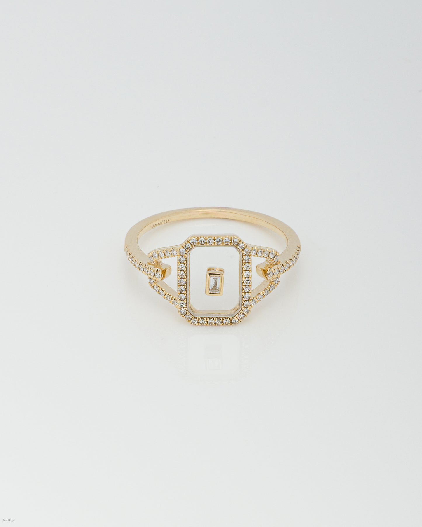 Floating Diamond in Sapphire Glass Ring in Yellow Gold