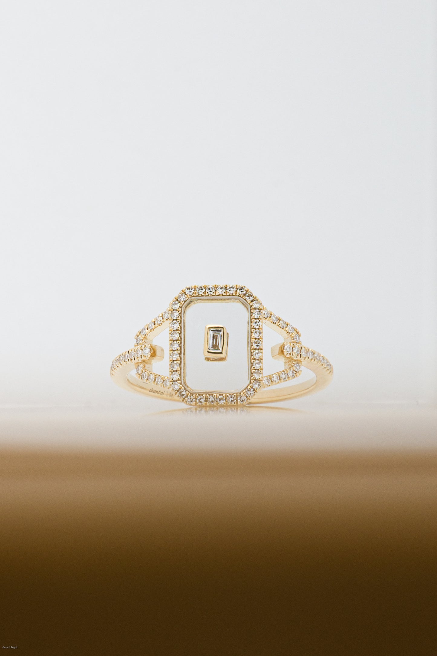Floating Diamond in Sapphire Glass Ring in Yellow Gold