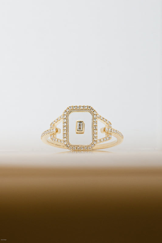 Floating Diamond in Sapphire Glass Ring in Yellow Gold