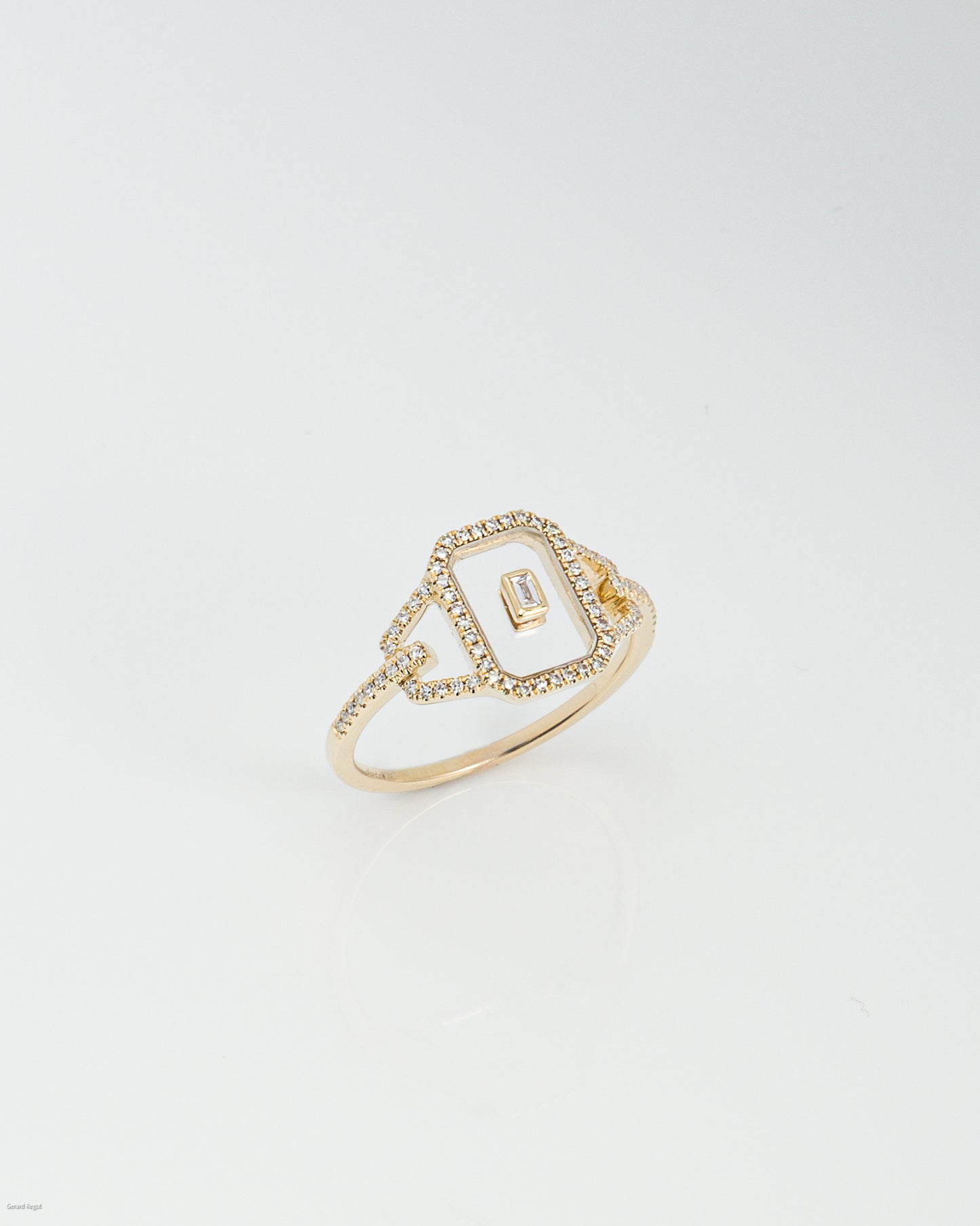 Floating Diamond in Sapphire Glass Ring in Yellow Gold
