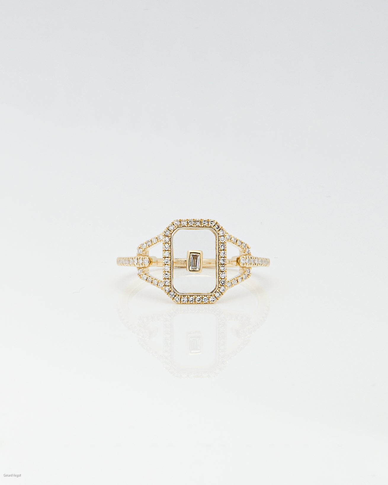 Floating Diamond in Sapphire Glass Ring in Yellow Gold