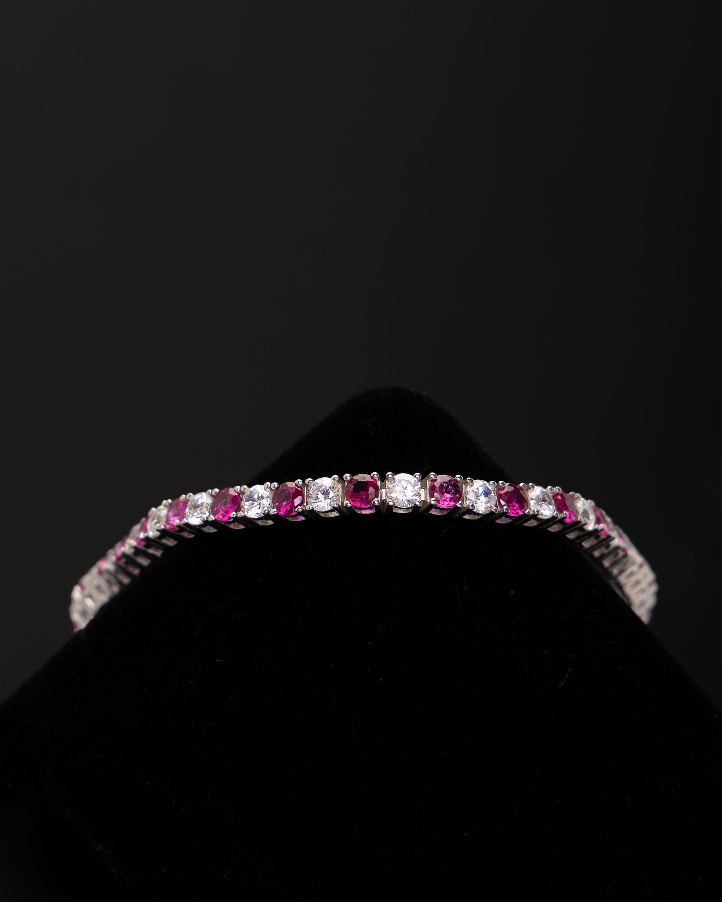 CZ & Red Stones Bracelet in Sterling Silver