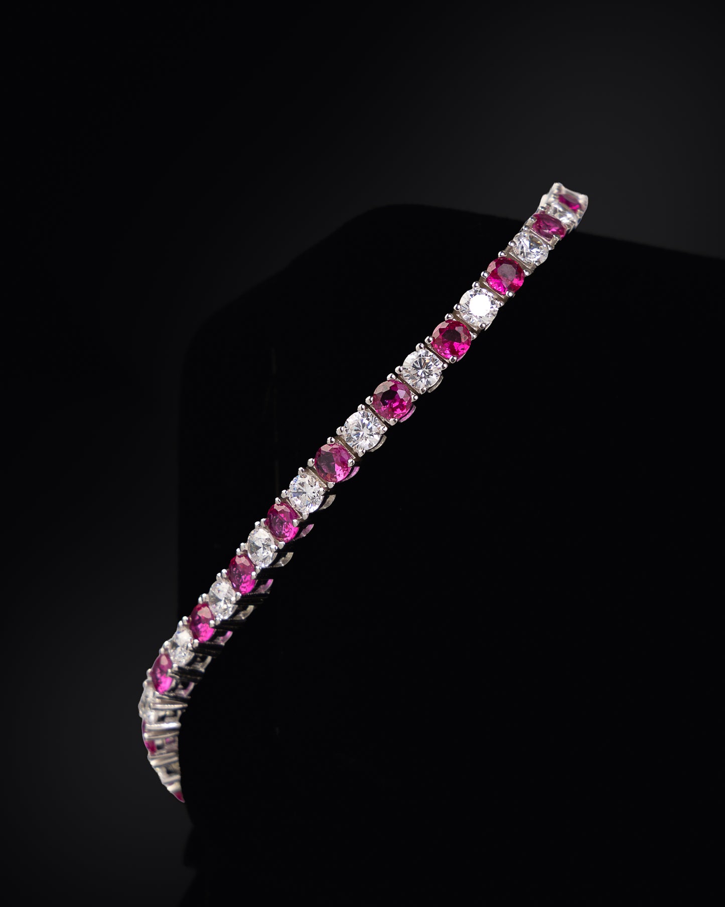 CZ & Red Stones Bracelet in Sterling Silver
