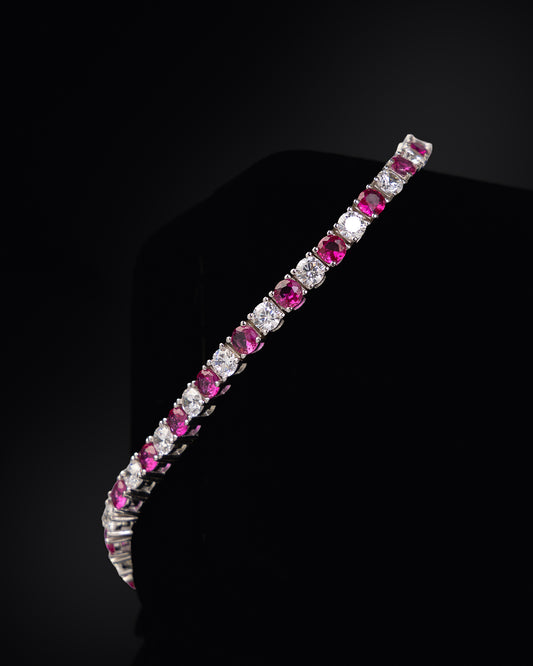 CZ & Red Stones Bracelet in Sterling Silver