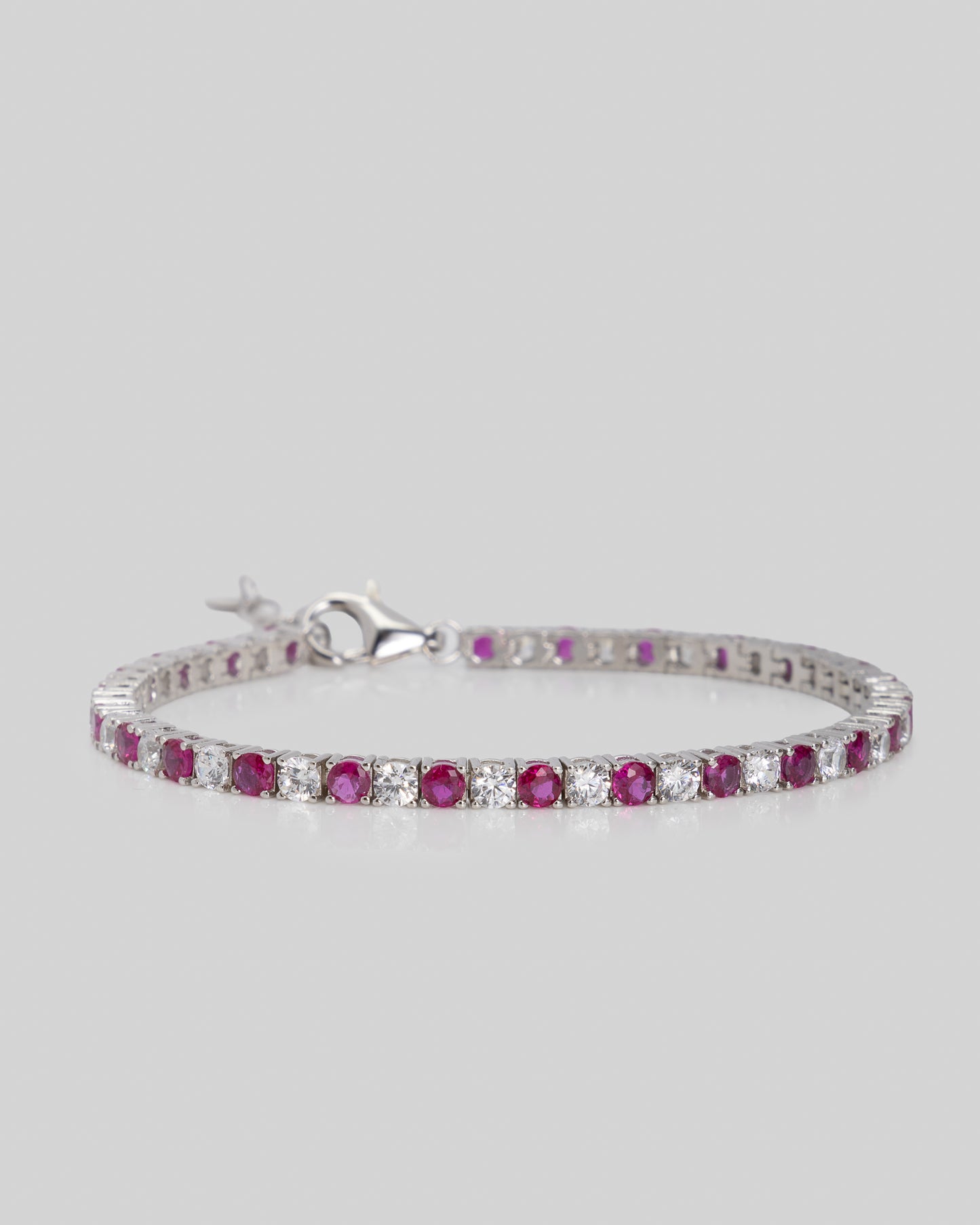CZ & Red Stones Bracelet in Sterling Silver