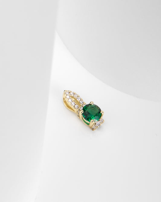 Gold Plated Round CZ with Green Stone in Sterling Silver