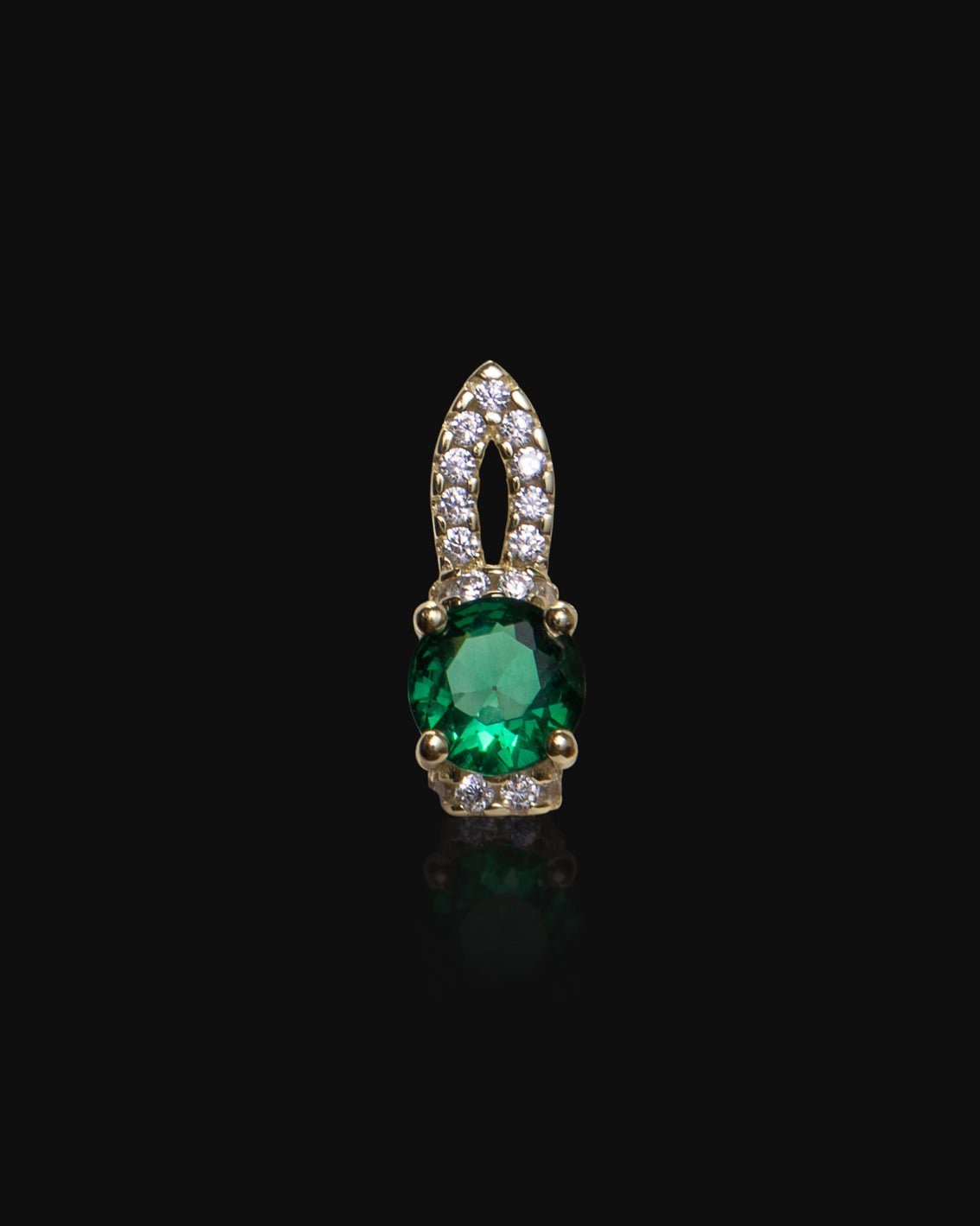 Gold Plated Round CZ with Green Stone in Sterling Silver