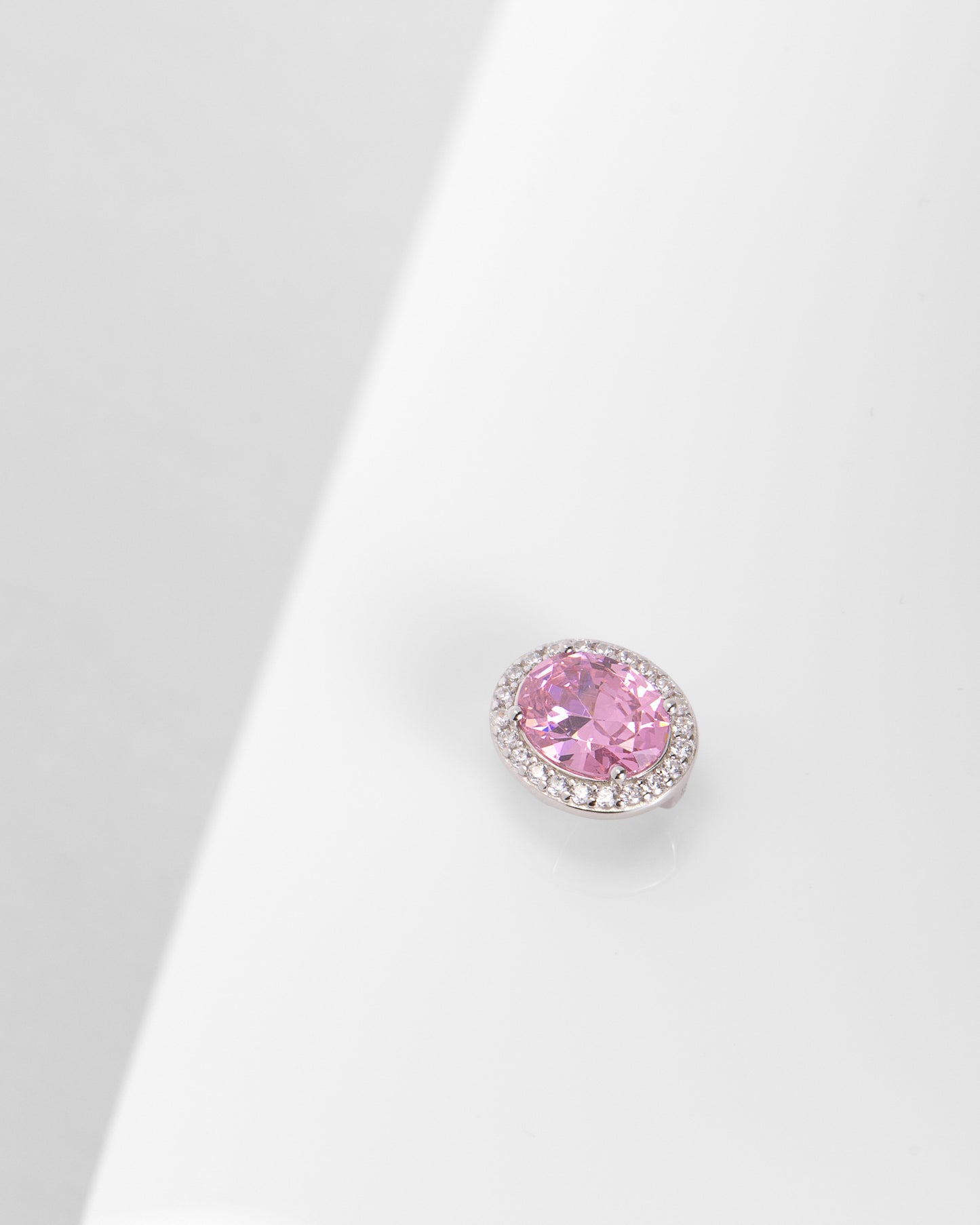 Pink Oval with CZ Halo Pendant in Sterling Silver