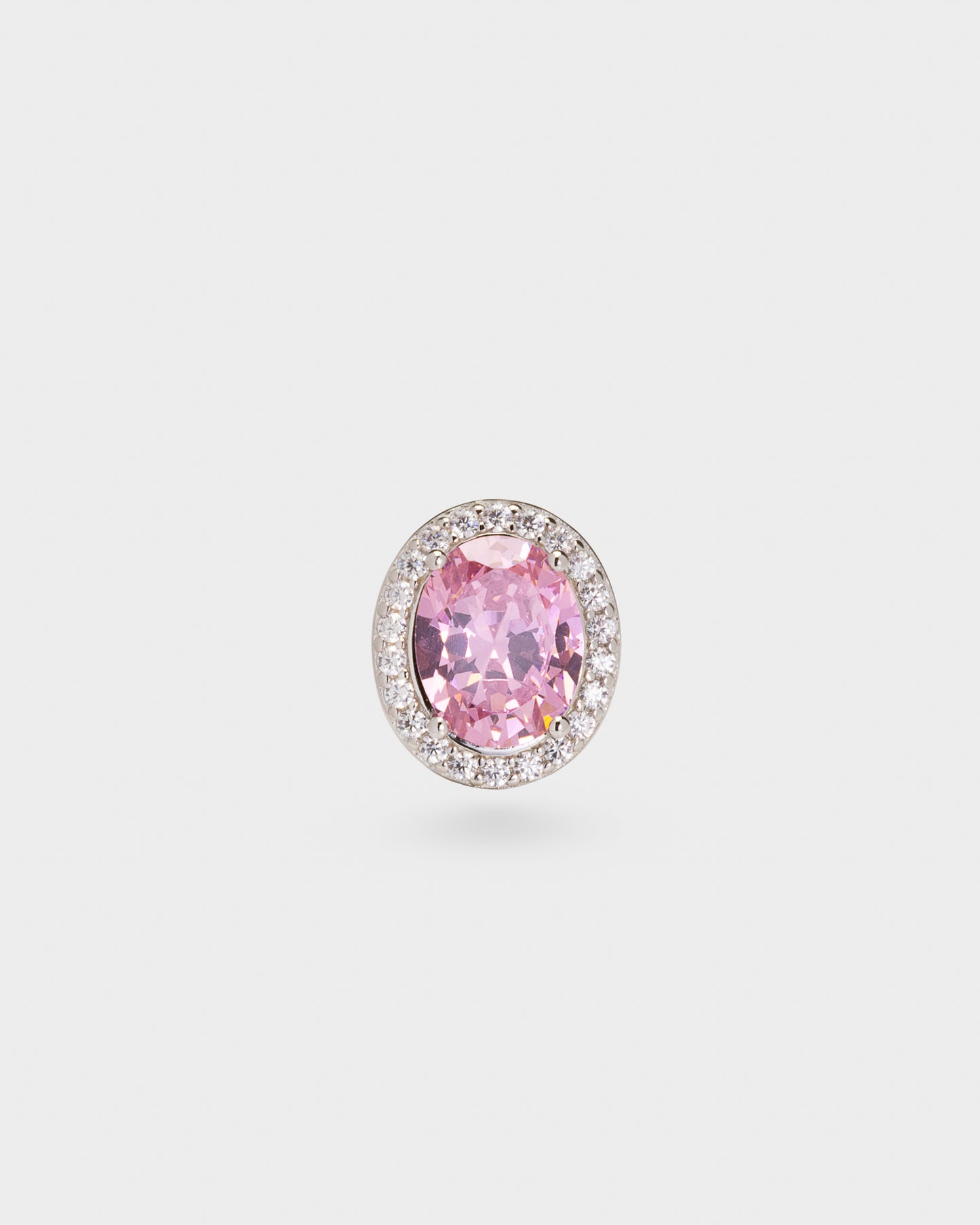 Pink Oval with CZ Halo Pendant in Sterling Silver
