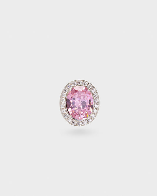 Pink Oval with CZ Halo Pendant in Sterling Silver