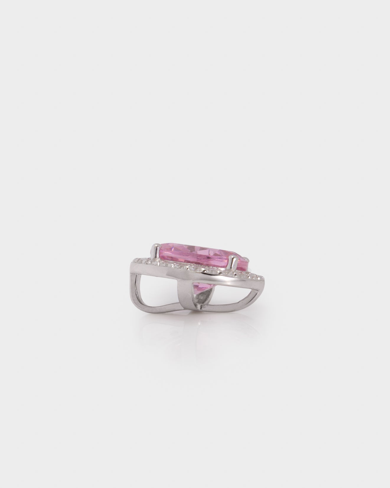 Pink Oval with CZ Halo Pendant in Sterling Silver