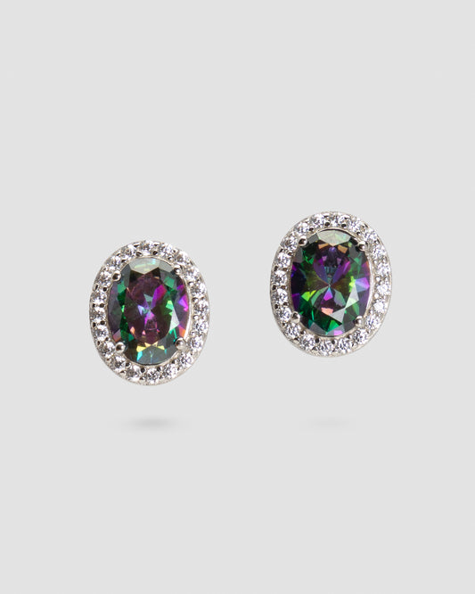 Oval Mystic Opal earrings with CZ in Sterling Silver