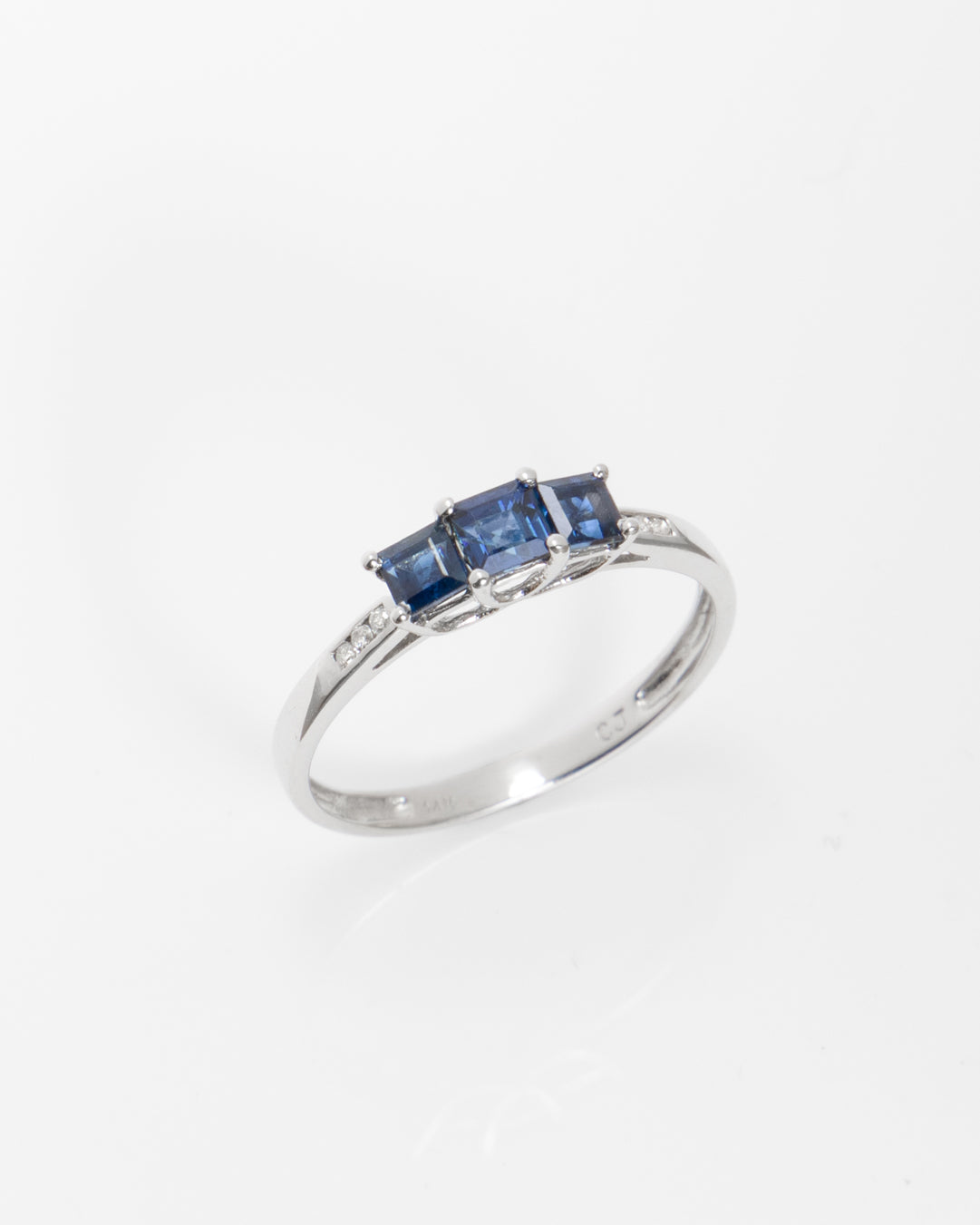Tri-Sapphire & Diamond Ring in White Gold