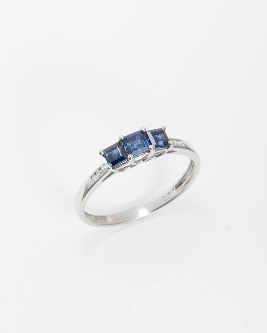 Tri-Sapphire & Diamond Ring in White Gold